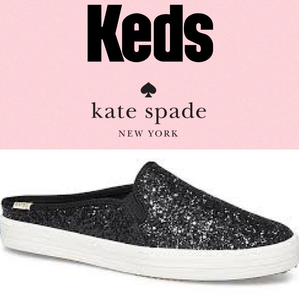 Keds X Kate Spade NIB Black Glitter Mules